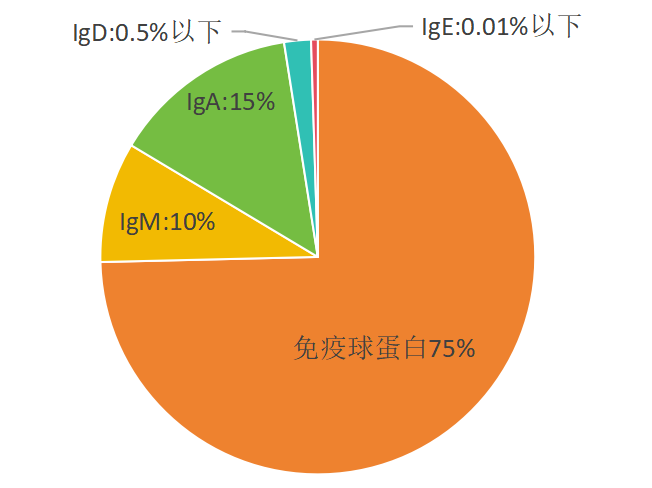 血液中所含抗体（免疫球蛋白）的种类(%)